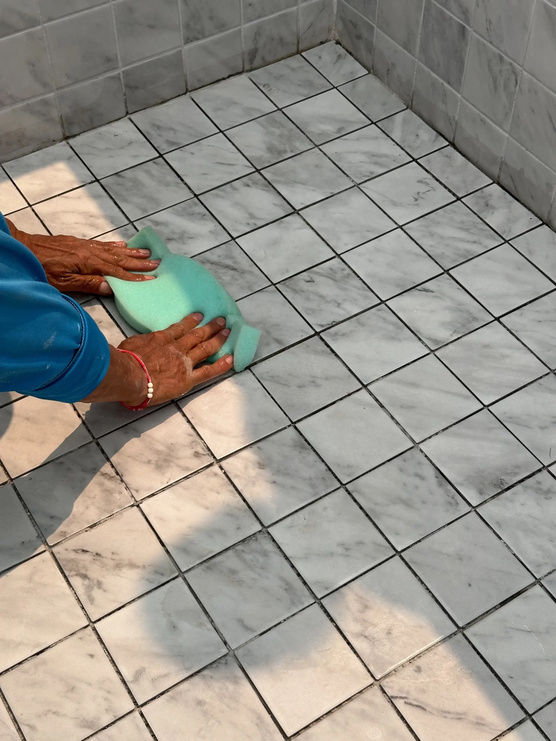 Tile & Grout Cleaning by Angelos Hard Floor & Duct Cleaning - mid-clean progress photo