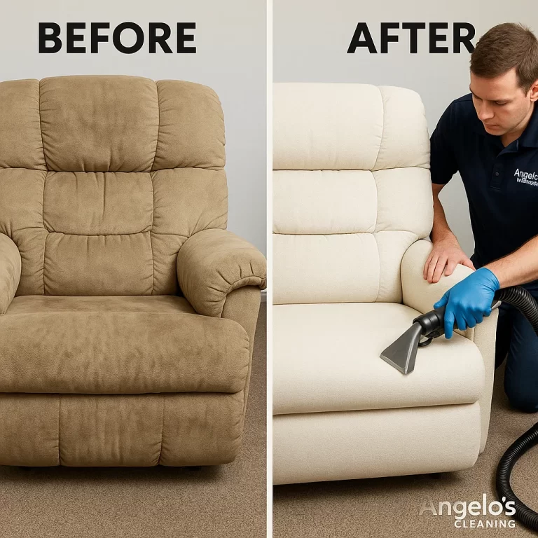 Angelo's Hard Floor & Duct Cleaning before and after results recliner cleaning