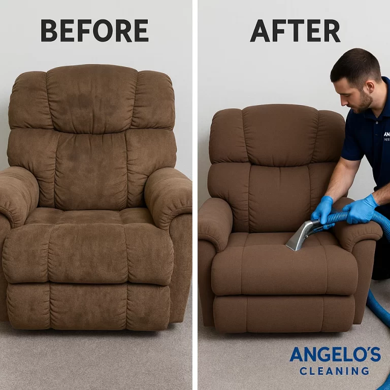 Angelo's Hard Floor & Duct Cleaning recliner cleaned before and after comparison