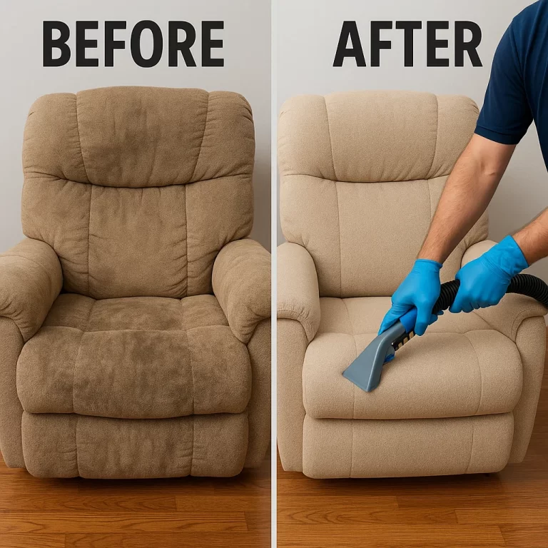 Angelo's Hard Floor & Duct Cleaning stain reduction recliner before and after
