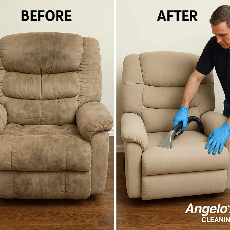 Angelo's Hard Floor & Duct Cleaning real results recliner cleaning before and after