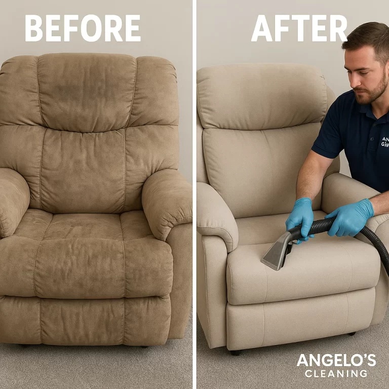 Angelo's Hard Floor & Duct Cleaning deep clean recliner before and after