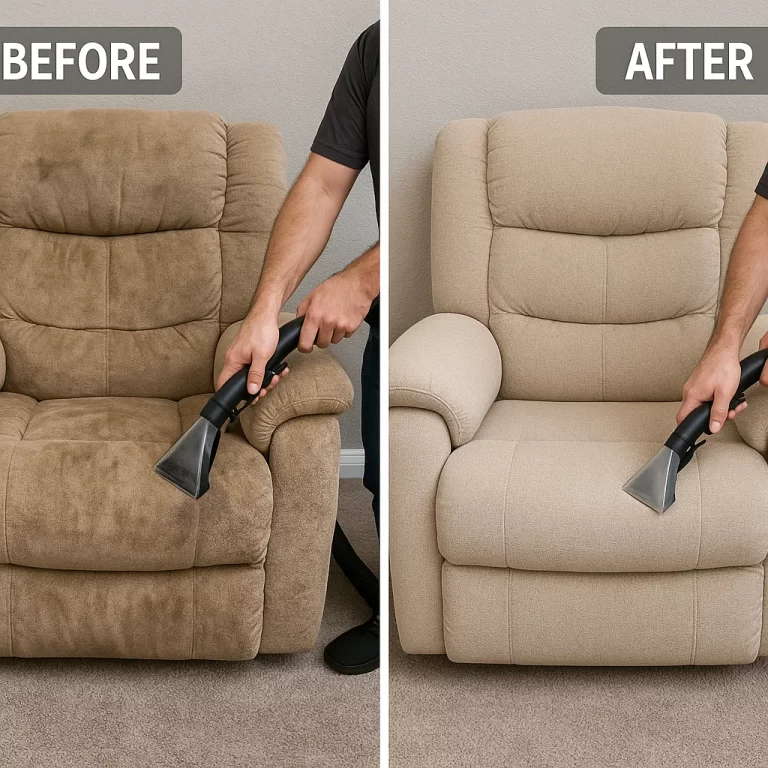 Angelo's Hard Floor & Duct Cleaning brighter upholstery recliner before and after