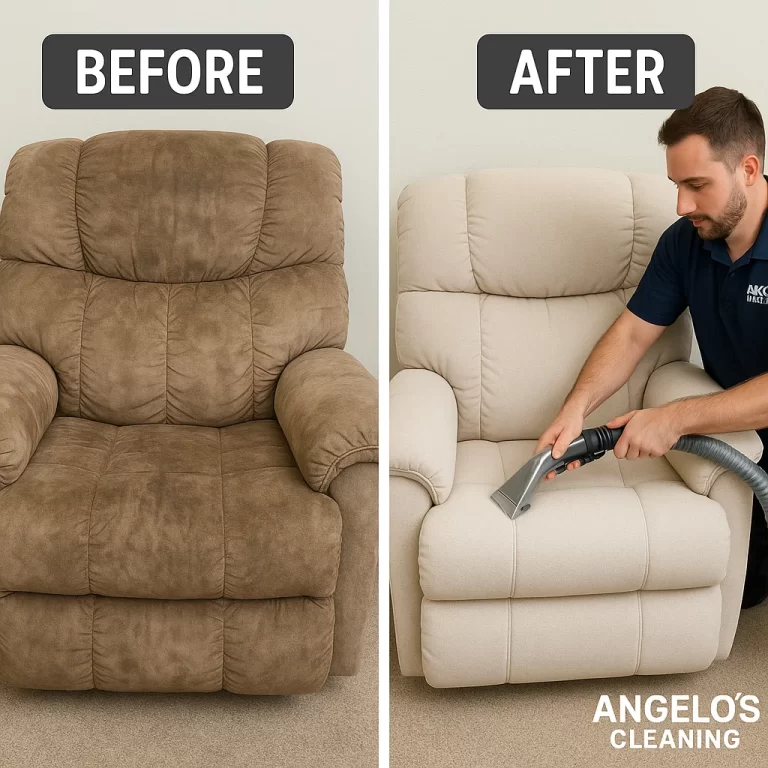 Angelo's Hard Floor & Duct Cleaning professional results recliner before and after
