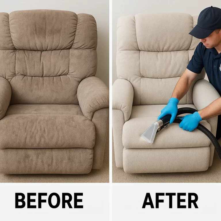 Angelo's Hard Floor & Duct Cleaning improved appearance recliner before and after