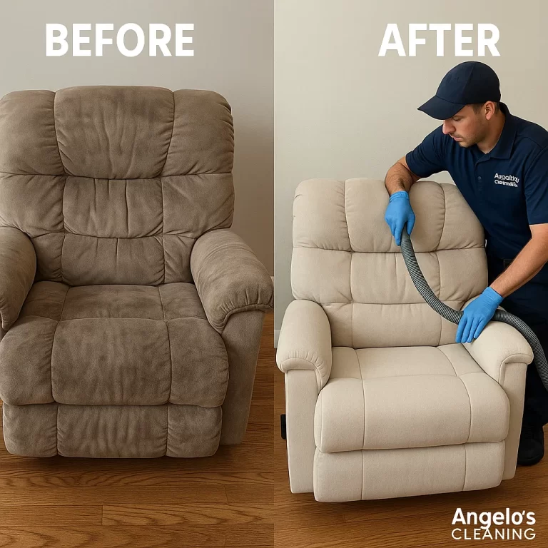 Angelo's Hard Floor & Duct Cleaning fabric restore recliner before and after