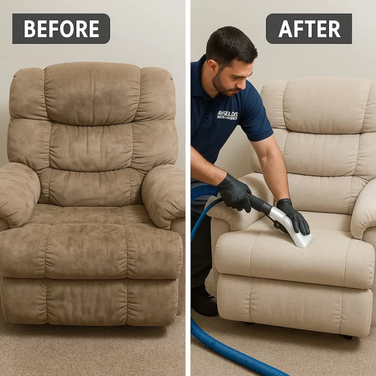 Angelo's Hard Floor & Duct Cleaning refreshed seating recliner before and after