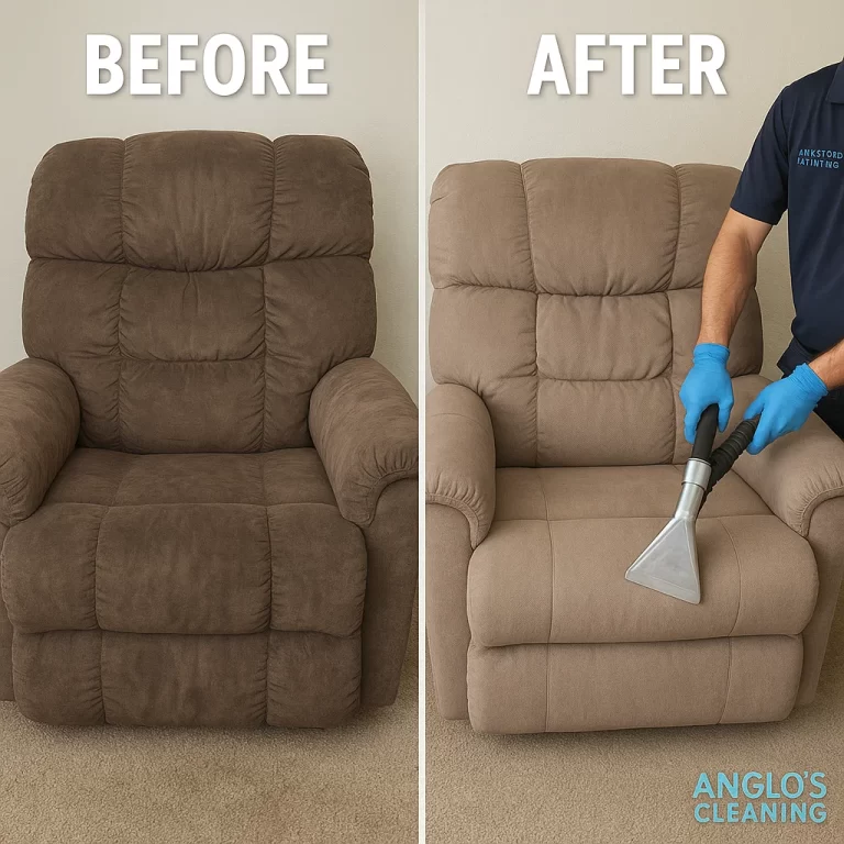 Angelo's Hard Floor & Duct Cleaning fabric care results recliner before and after