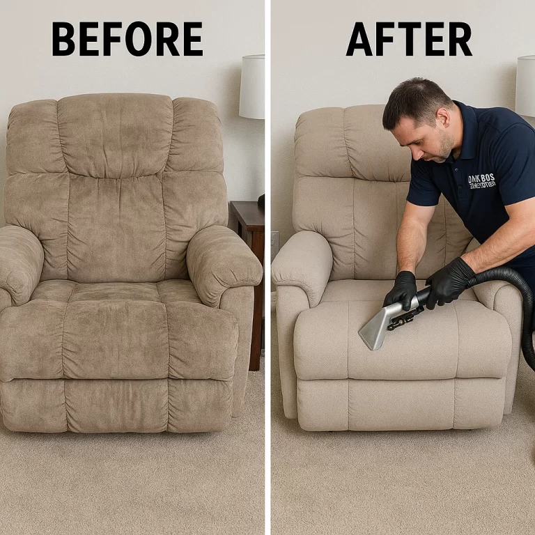 Angelo's Hard Floor & Duct Cleaning upholstery uplift recliner before and after