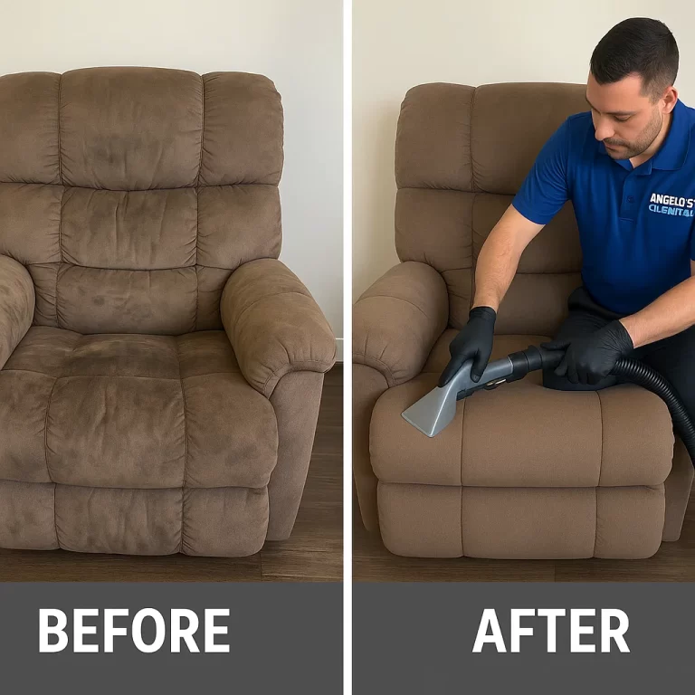 Angelo's Hard Floor & Duct Cleaning side by side results recliner cleaning