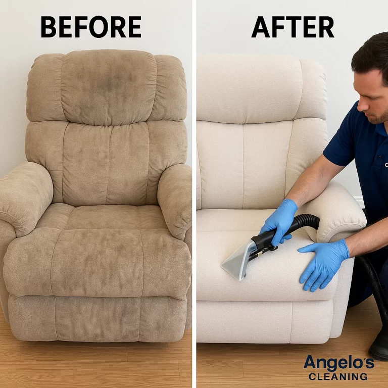 Angelo's Hard Floor & Duct Cleaning cleaner fabric texture recliner before and after