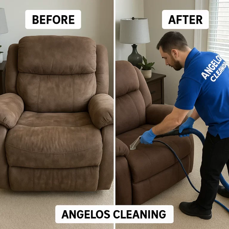 Angelo's Hard Floor & Duct Cleaning tidy finish recliner before and after