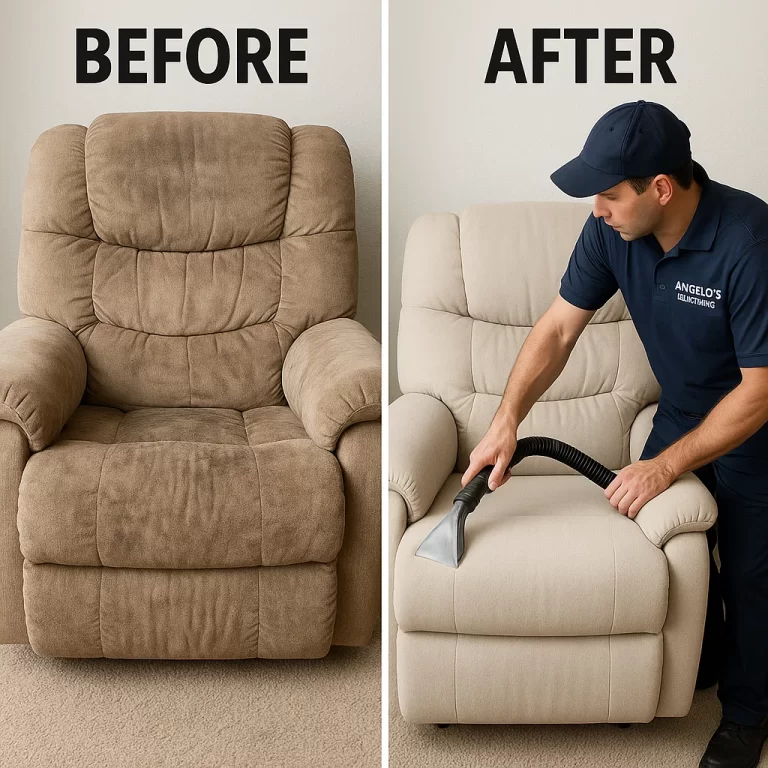 Angelo's Hard Floor & Duct Cleaning fabric softness improvement recliner before and after