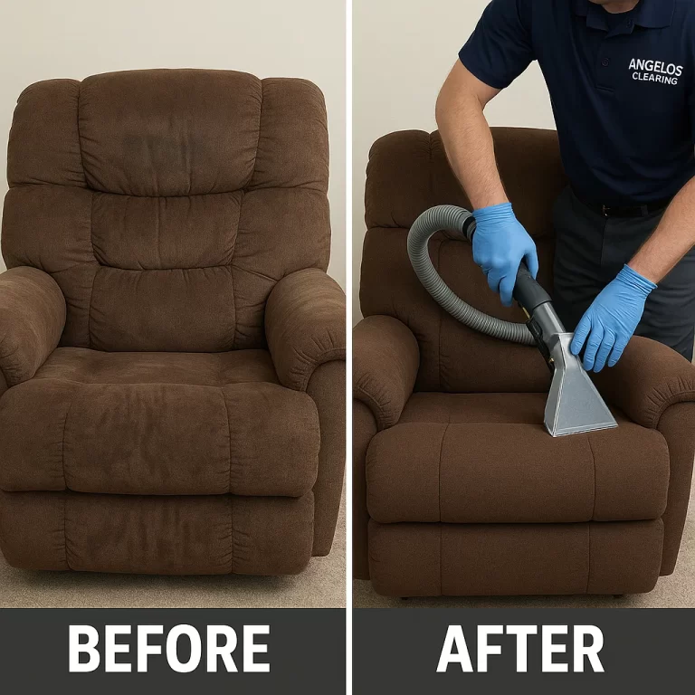 Angelo's Hard Floor & Duct Cleaning visibly cleaner recliner before and after
