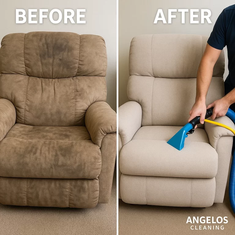 Angelo's Hard Floor & Duct Cleaning fabric clarity recliner before and after