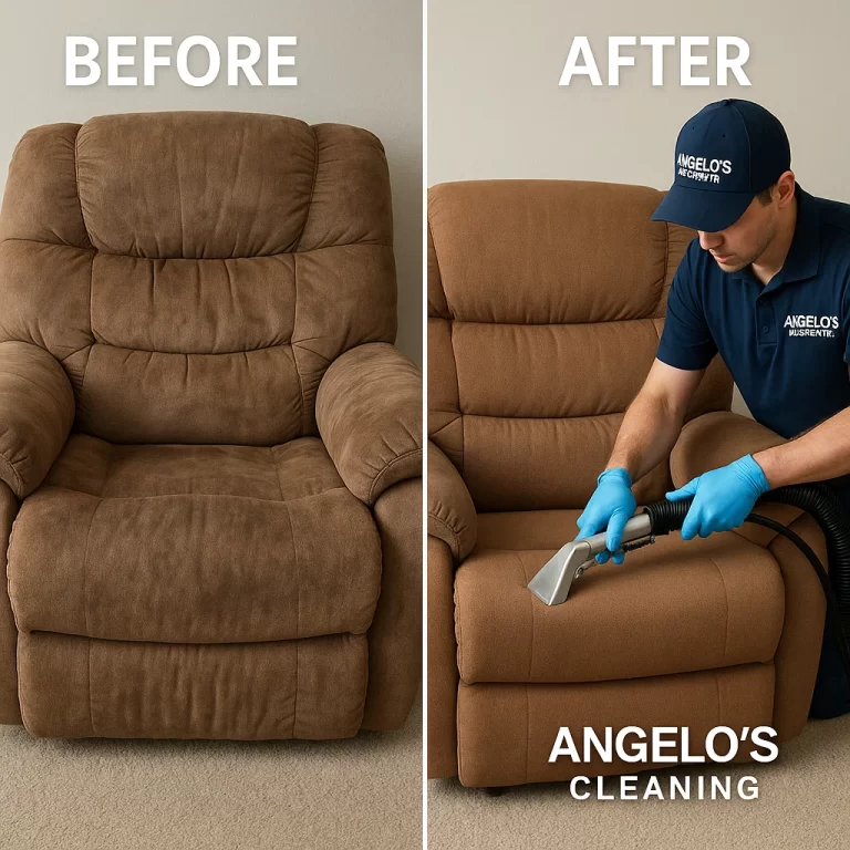 Angelo's Hard Floor & Duct Cleaning visibly improved seating recliner before and after