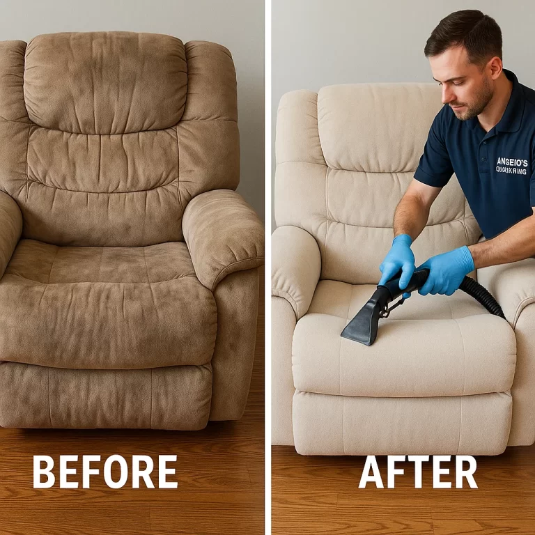 Angelo's Hard Floor & Duct Cleaning refined finish recliner before and after
