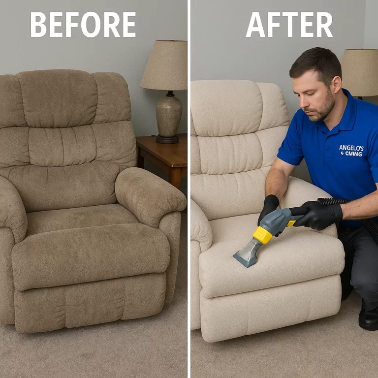 Angelo's Hard Floor & Duct Cleaning improved hygiene recliner before and after