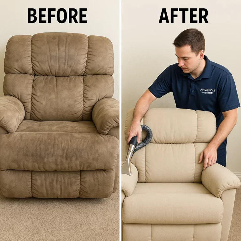 Angelo's Hard Floor & Duct Cleaning cleaned and refreshed recliner before and after