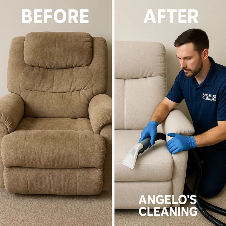 Angelo's Hard Floor & Duct Cleaning fresh appearance recliner before and after