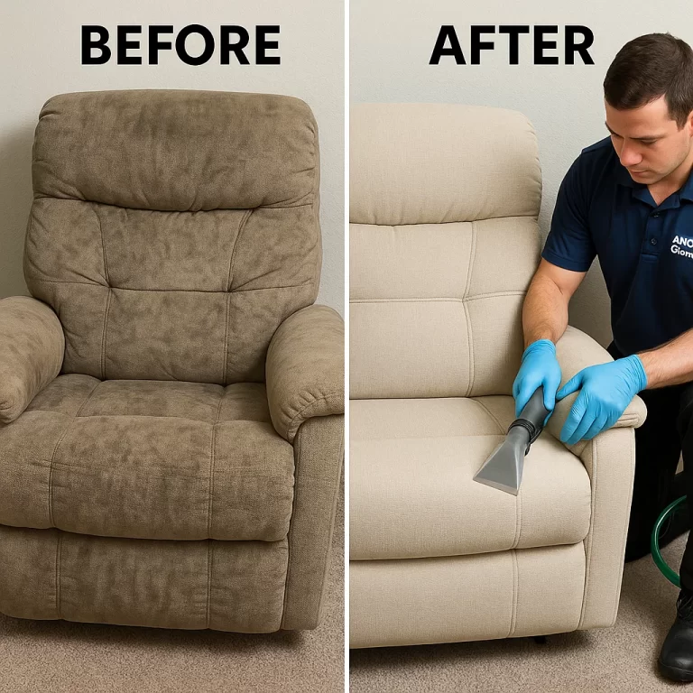 Angelo's Hard Floor & Duct Cleaning clear contrast recliner before and after
