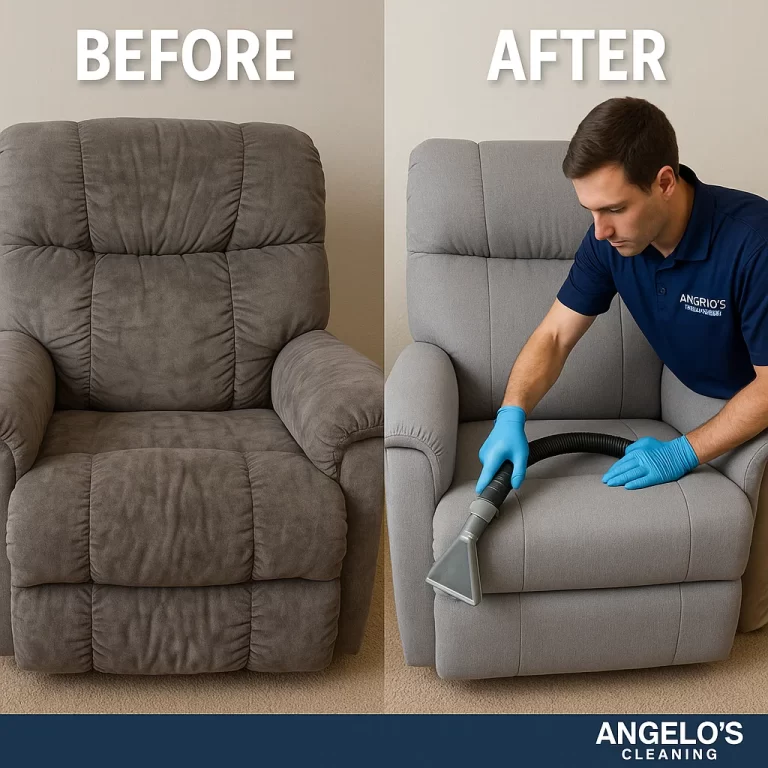 Angelo's Hard Floor & Duct Cleaning noticeable color clarity recliner before and after