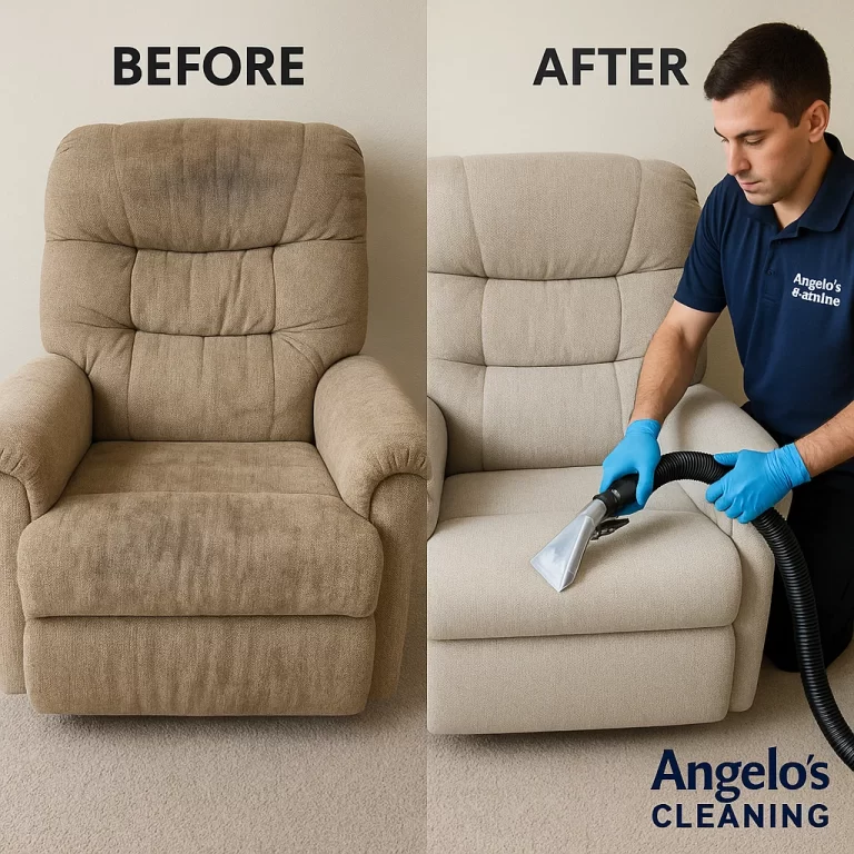 Angelo's Hard Floor & Duct Cleaning gentle yet effective clean recliner before and after