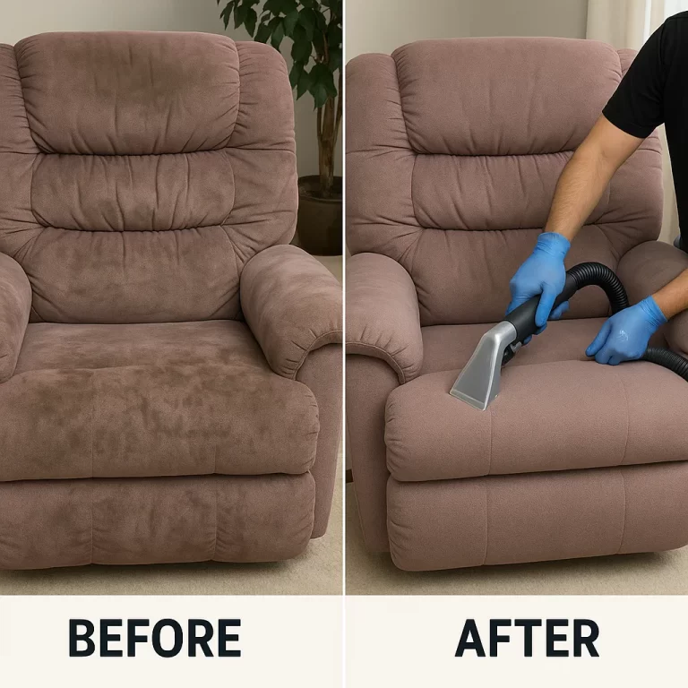 Angelo's Hard Floor & Duct Cleaning visible fabric cleanliness recliner before and after