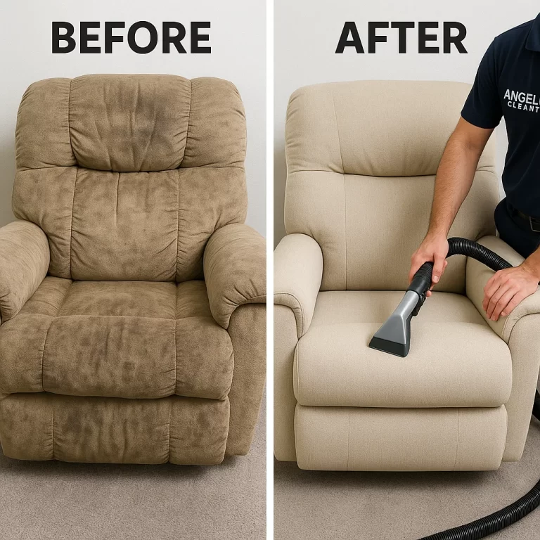 Angelo's Hard Floor & Duct Cleaning consistent finish recliner before and after