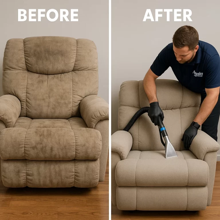 Angelo's Hard Floor & Duct Cleaning fresh fabric tone recliner before and after