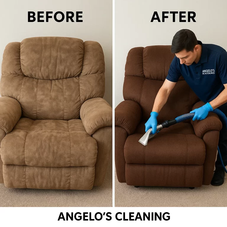 Angelo's Hard Floor & Duct Cleaning professional finish recliner before and after
