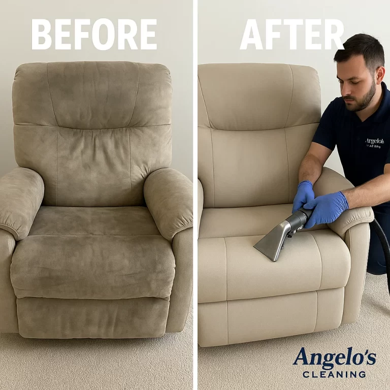 Angelo's Hard Floor & Duct Cleaning clean upholstery result recliner before and after