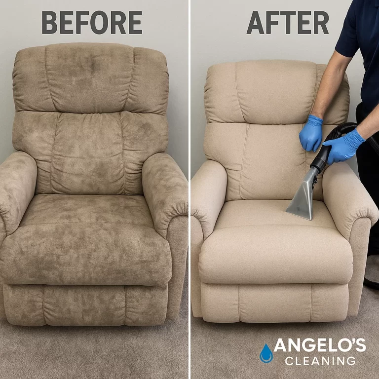Angelo's Hard Floor & Duct Cleaning trusted clean results recliner before and after