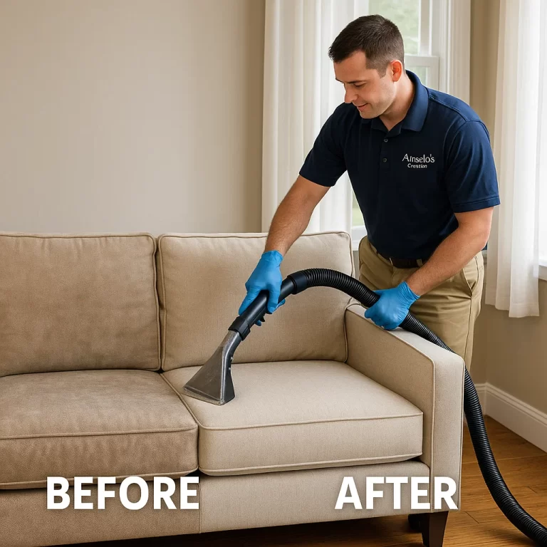 Before & after sofa cleaning — heavy soil lifted