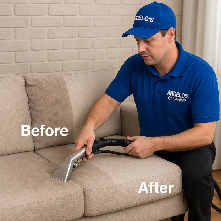 Professional sofa cleaning — HEPA pre-vac and hot-water rinse