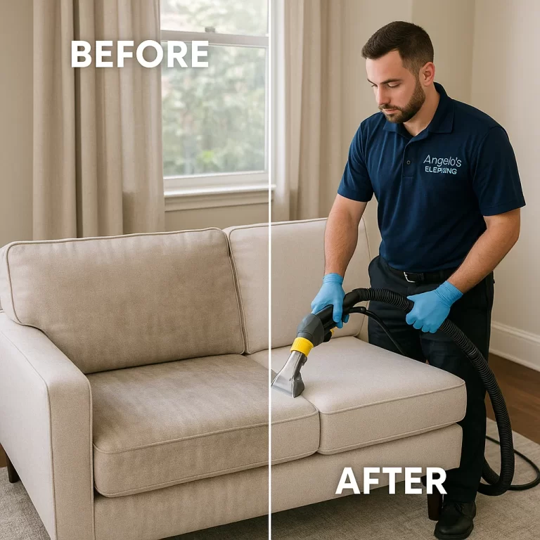 Before & after sofa cleaning — microfiber matted areas revived