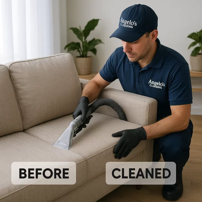 Professional sofa cleaning — careful pH balance maintained