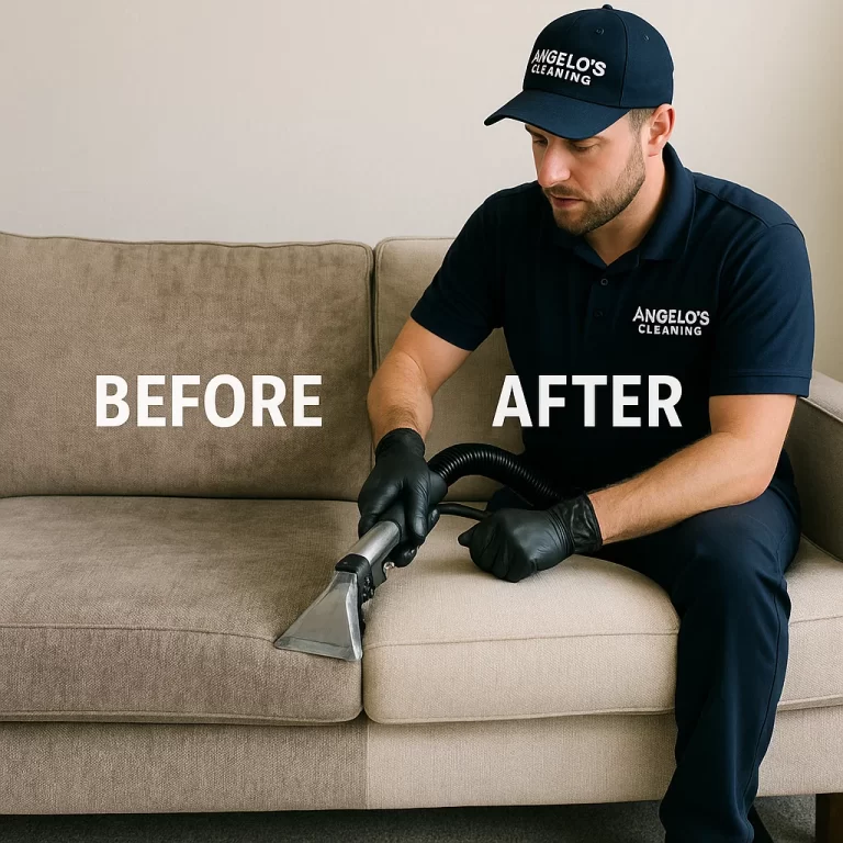 Before & after sofa cleaning — ring marks around spots gone