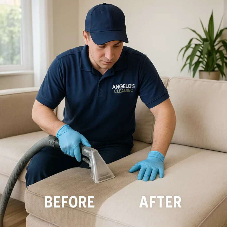 Before & after sofa cleaning — performance fabric refreshed