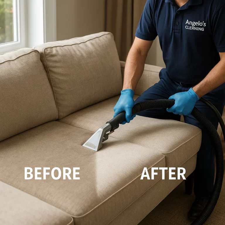 Before & after sofa cleaning — odorous spill eliminated