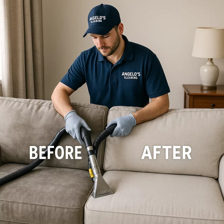 Before & after sofa cleaning — stain halos eliminated