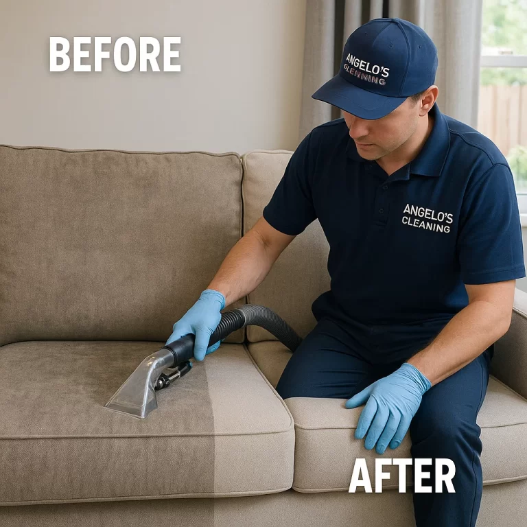 Before & after sofa cleaning — nap direction corrected