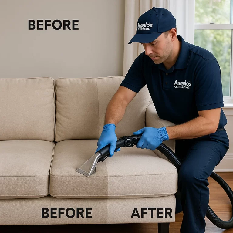 Before & after sofa cleaning — microfiber shading evened