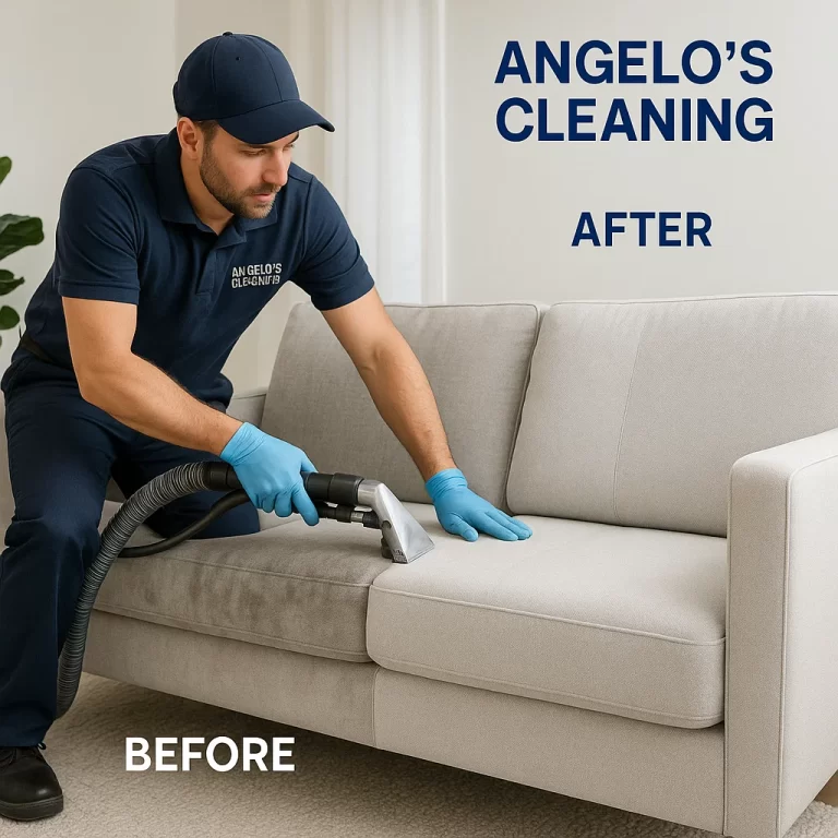 Before & after sofa cleaning — cushion edges clarified