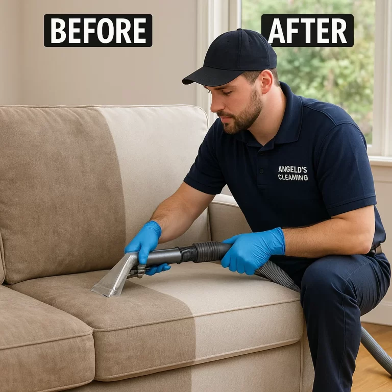 Before & after sofa cleaning — overall uniformity improved