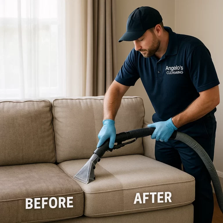 Before & after sofa cleaning — fabric feels soft and clean