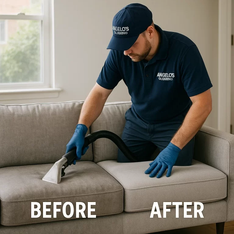 Before & after sofa cleaning — daily wear visibly reduced