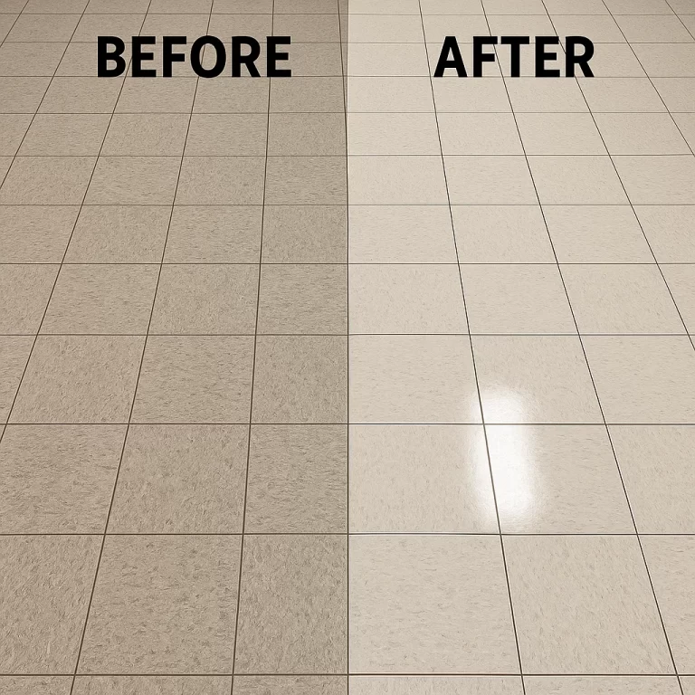Before and after composite floor cleaning — print shop