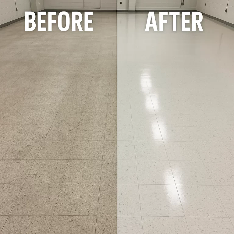 Before and after composite floor cleaning — science wing