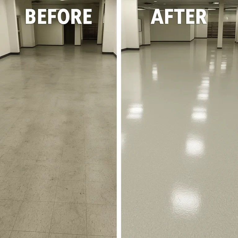 Technician setting signage for drying floor